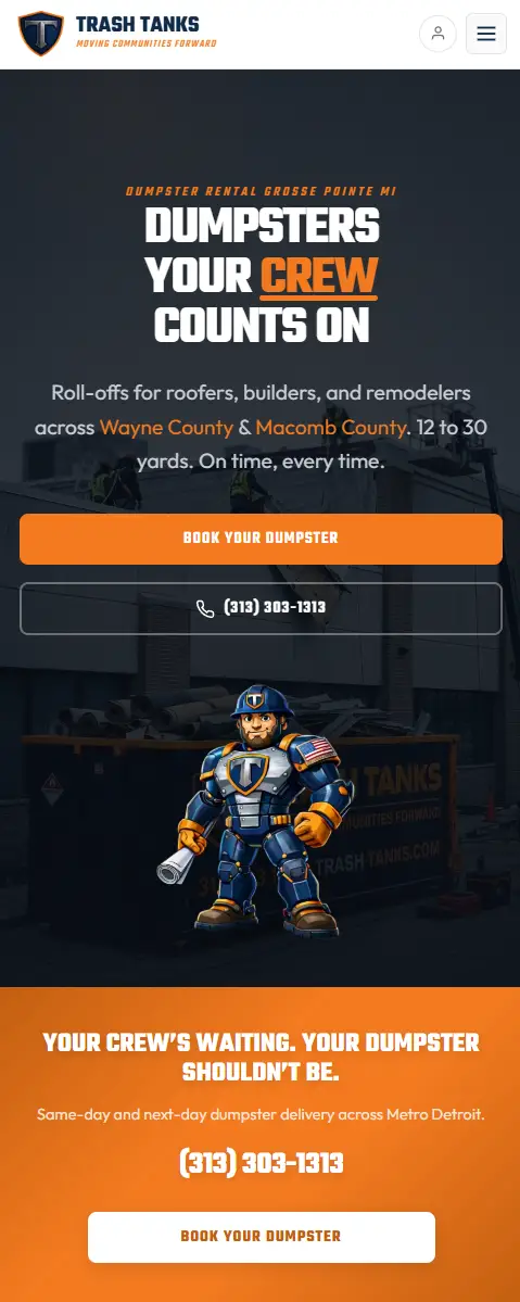 Trash Tanks mobile view - menu closed