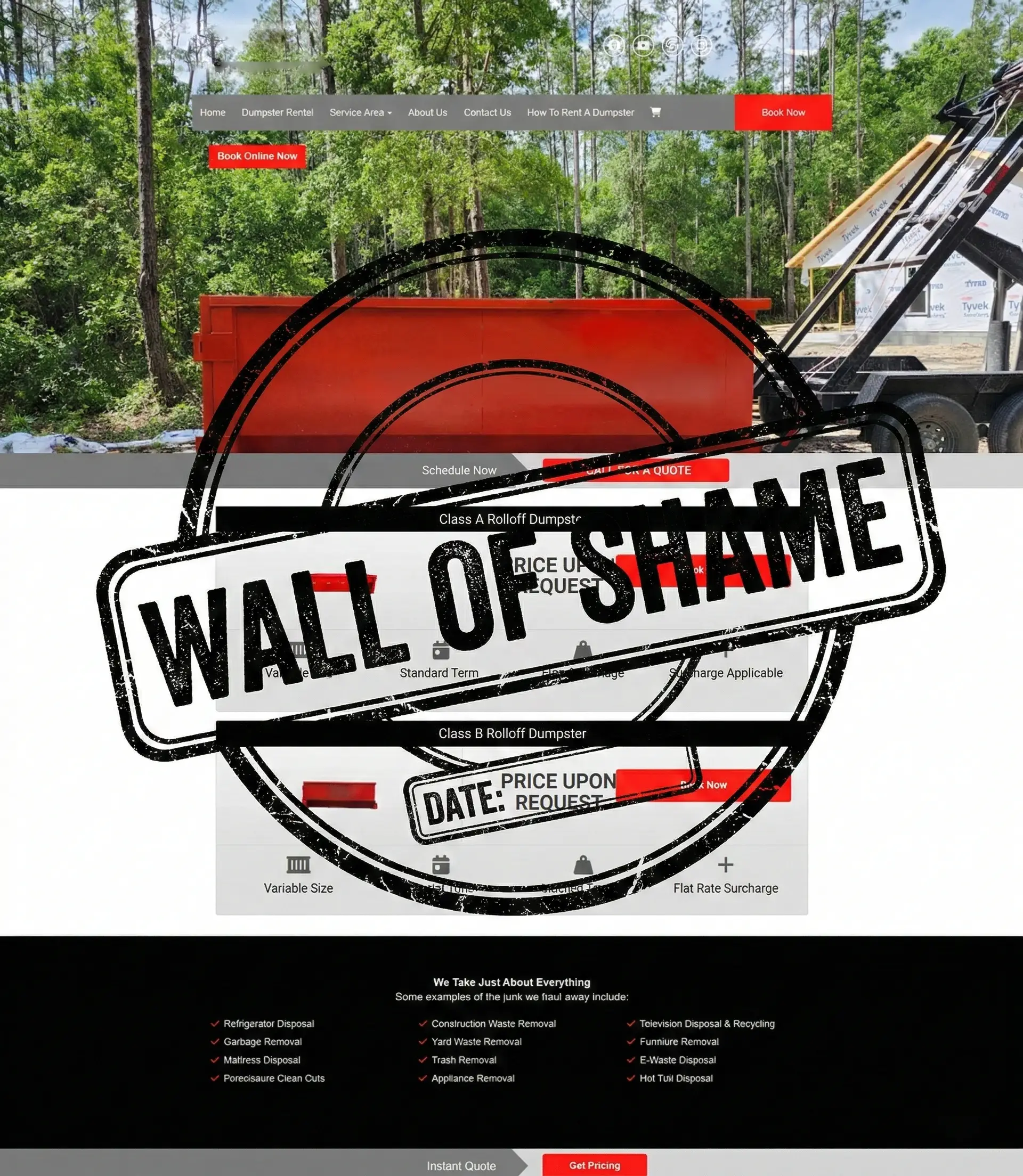 Examples of poorly designed dumpster rental websites — wall of shame