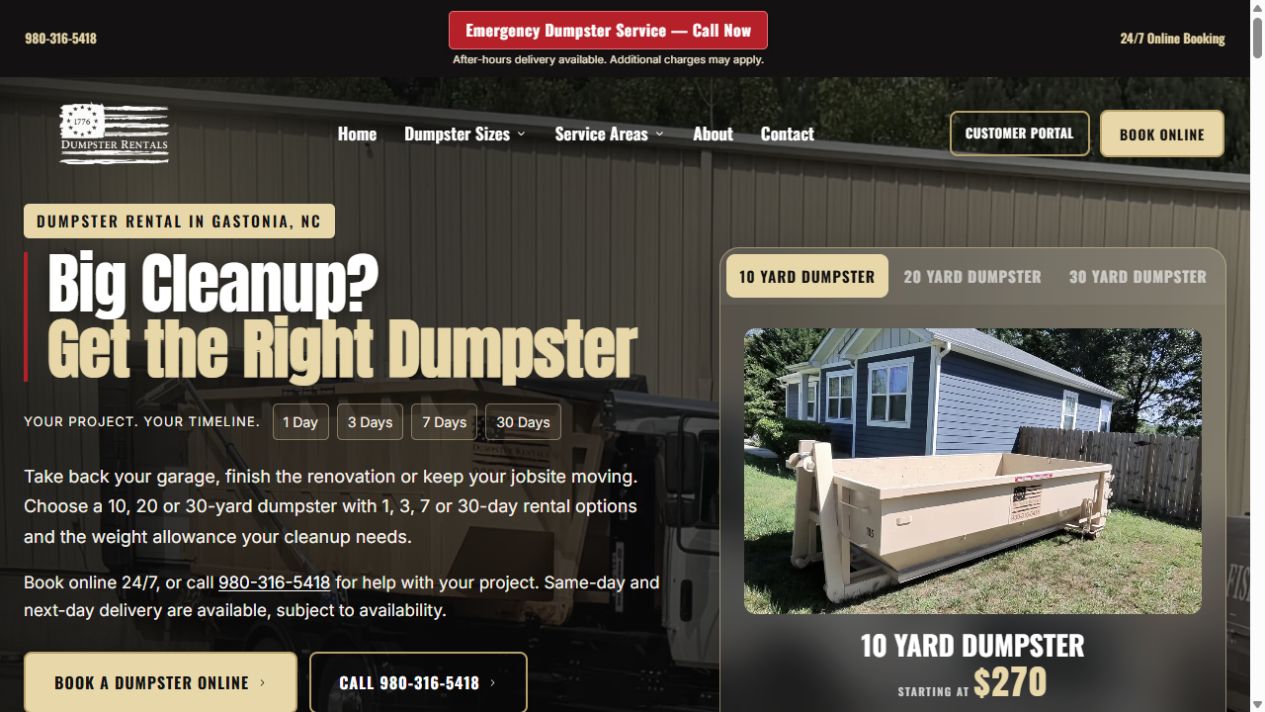 1776 Dumpsters website built by Magnate